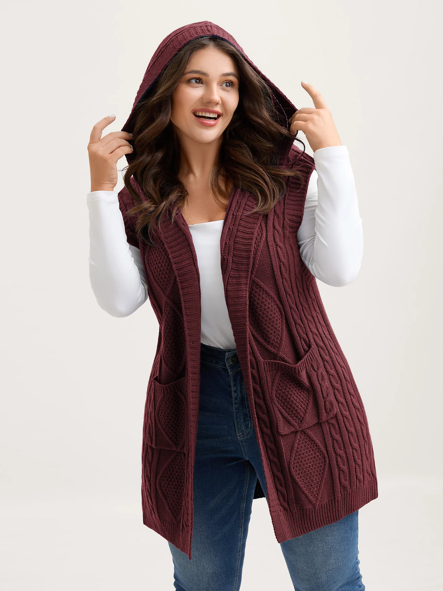 Twisted Hooded Sleeveless Knit Cardigan - Image 5
