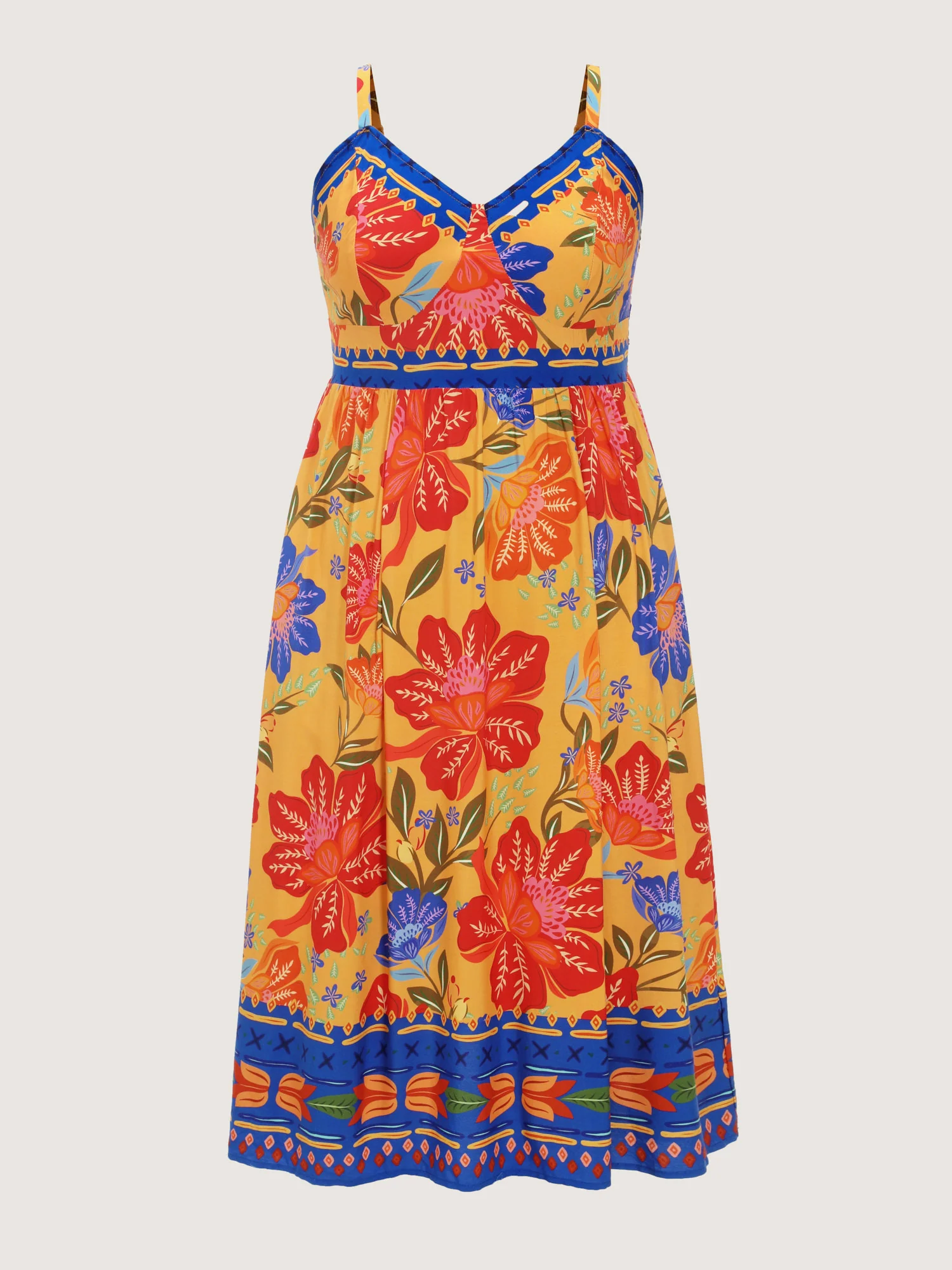 Vibrant Floral Print Pockets Cami Midi Dress - Image 6
