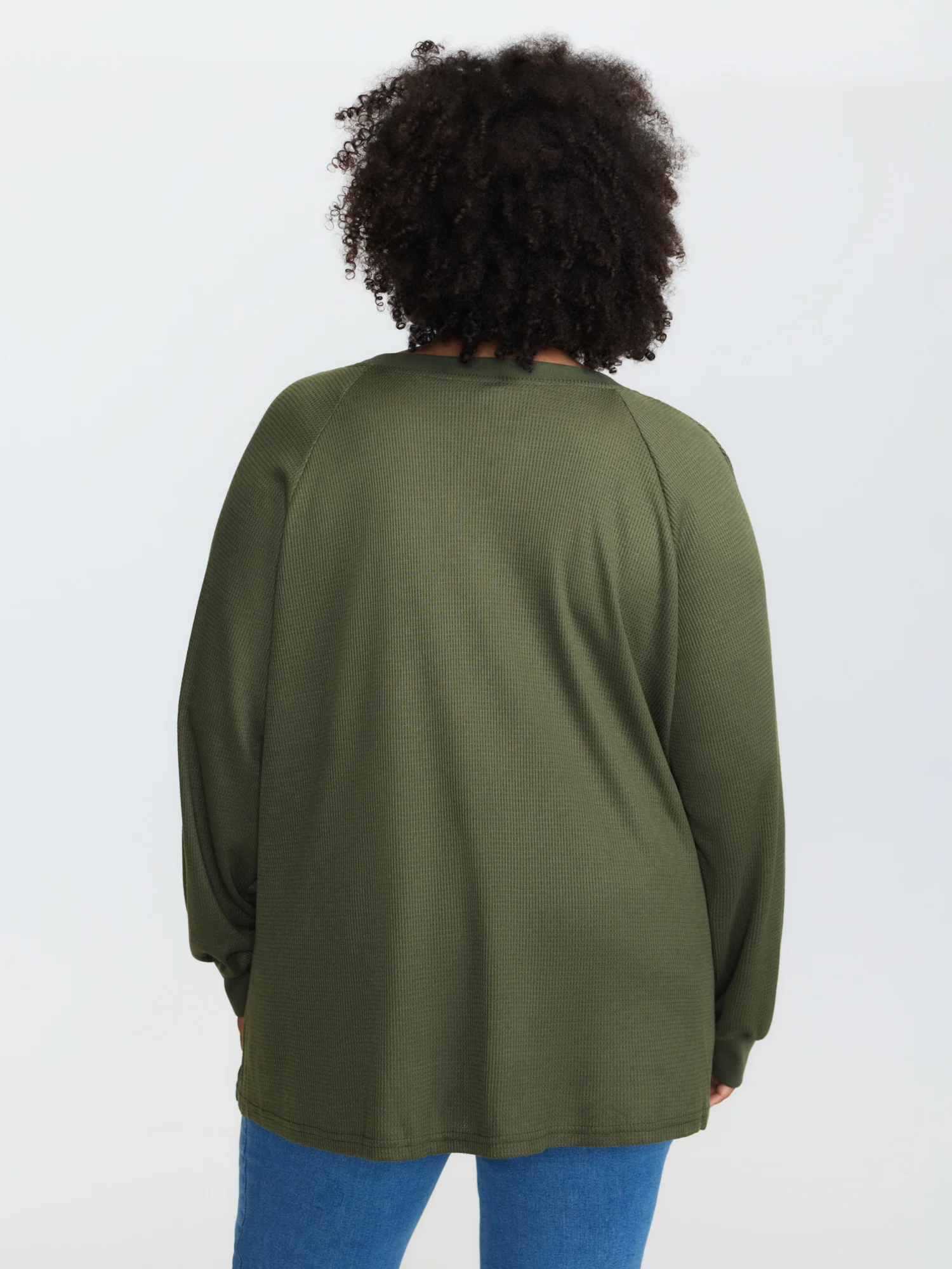 Waffle Grid Notched Collar Lace Sweatshirt - Image 4