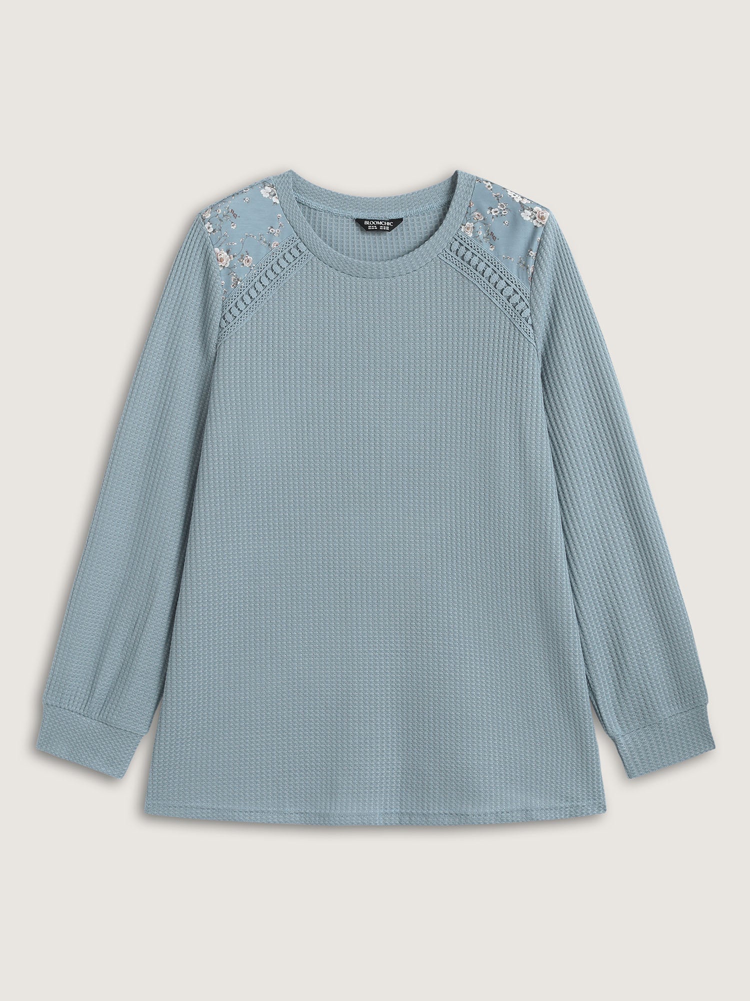 Waffle Spliced Floral Lace Sweatshirt - Image 11