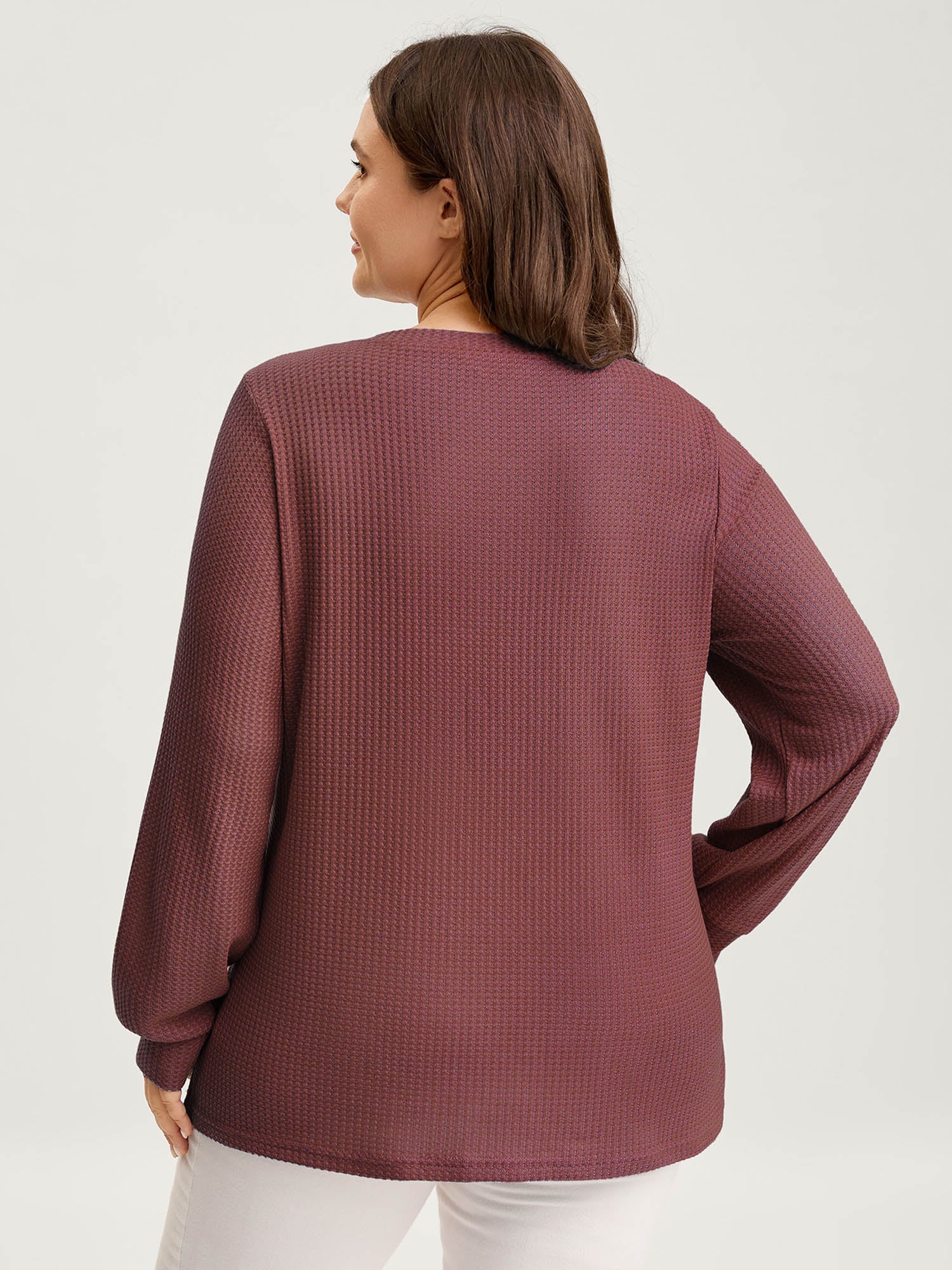 Waffle Spliced Floral Lace Sweatshirt - Image 4